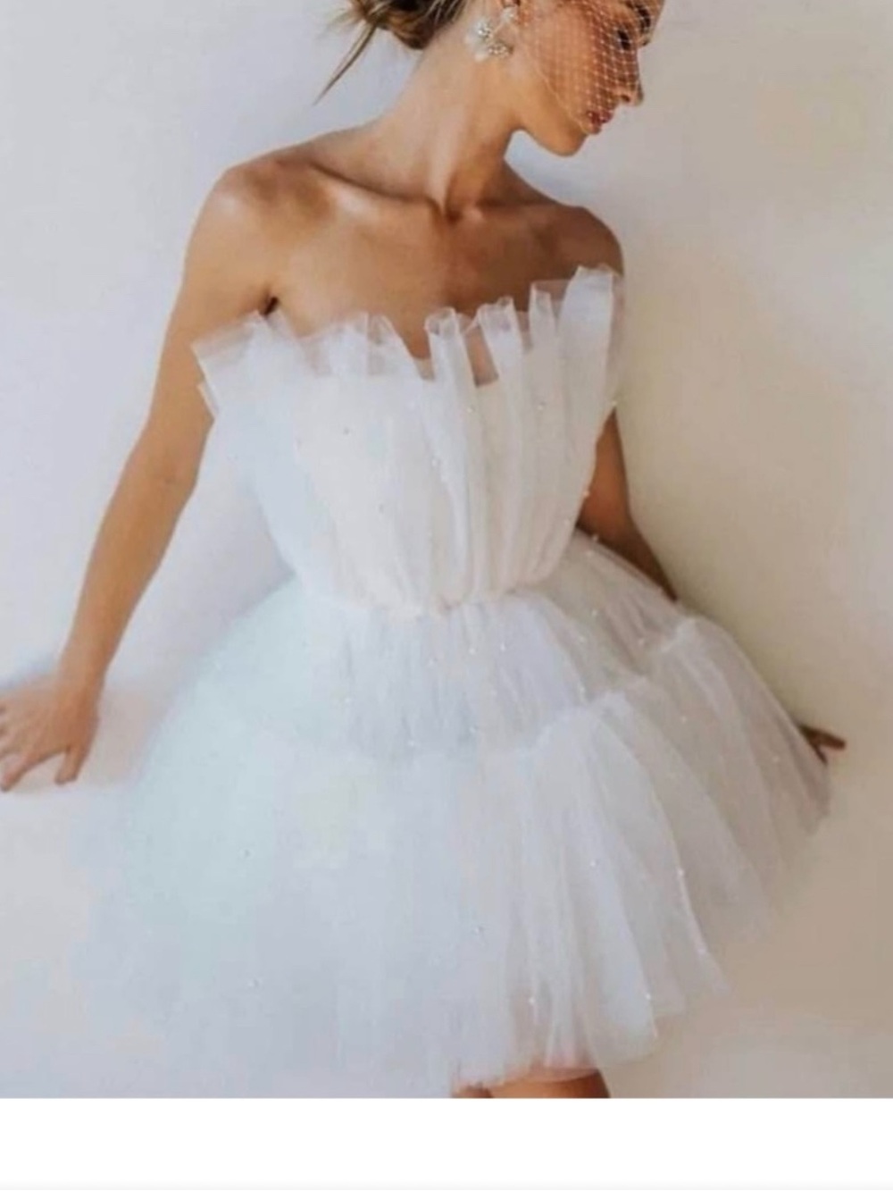 UNTAMED PETALS BY AMANDA JUDGE Ivory Strapless Layered Tulle Pearl Dress